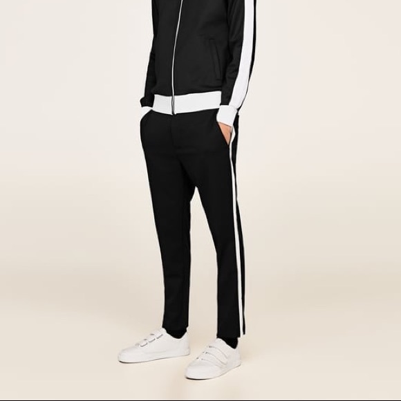 black trousers with white stripe